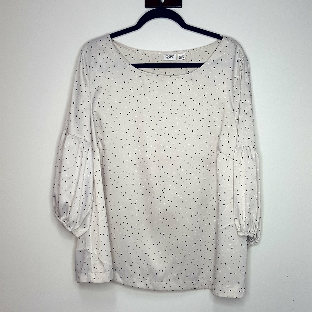 NWT Cato Plus Size Polka Dot Top with Puff Sleeves